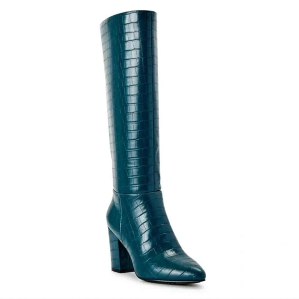 New without Box Scoop Women’s Stove Pipe Knee High Crocodile Boots Teal Size 9